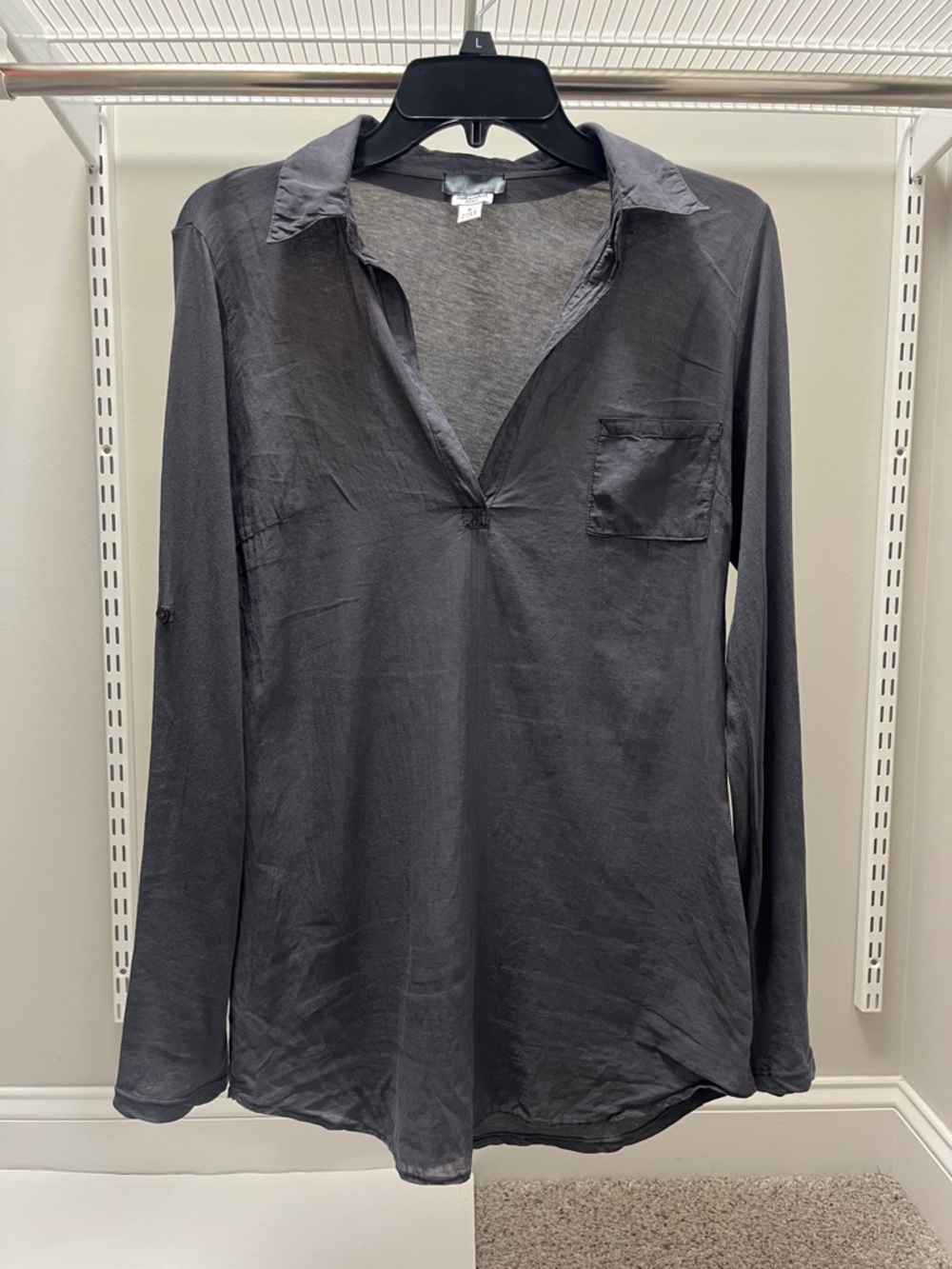 Splendid Charcoal Maternity Long Sleeve V-Neck Blouse made for A Pea in the Pod